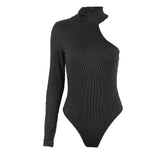 WhereMery Fantasy Single Sleeve Off Shoulder Bodysuit Sexy Turtleneck Ribbed Knit Bodice Autumn Rave Outfits Bodysuits For Women