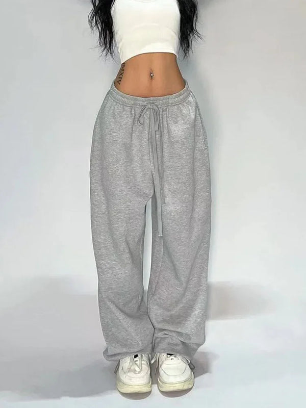 HOUZHOU Casual Gray Sweatpants Women Wide Leg Black Joggers Classic Baggy Streetwear Female Oversized Sports Trousers All-match