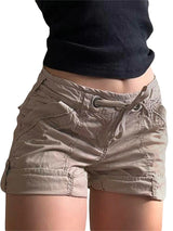 Women Shorts Low Waist Tie-up Summer Solid Casual Shorts Streetwear with Pockets