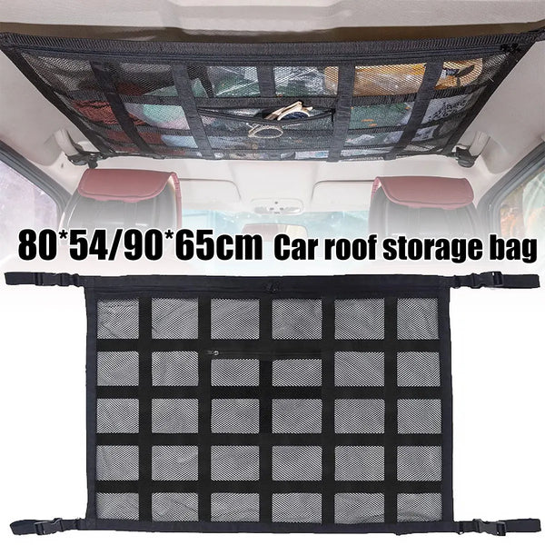 Car Ceiling Cargo Net Strong Load-Bearing Mesh Car Roof Storage Organizer Large Capacity Space Saving Car Ceiling Net Storage