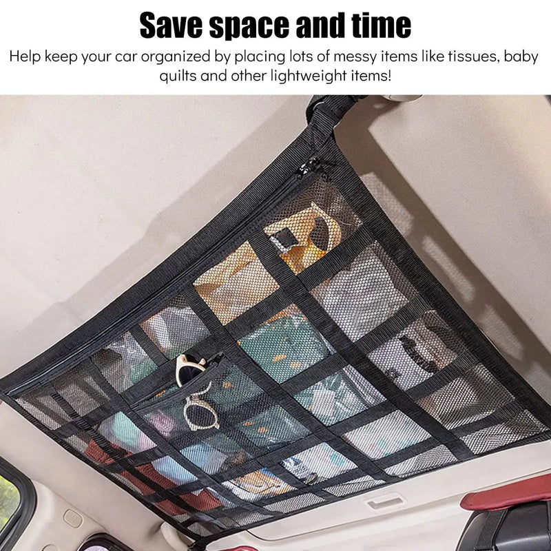 Car Ceiling Cargo Net Strong Load-Bearing Mesh Car Roof Storage Organizer Large Capacity Space Saving Car Ceiling Net Storage