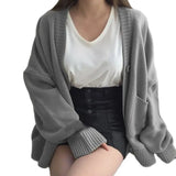 2023 Autumn Women's Sweater Fashion V-neck Vintage Knitted Cardigan Korean Loose Solid Sweaters Female