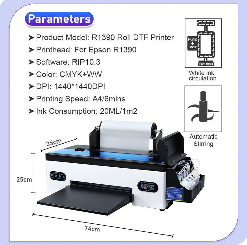 A3 DTF Printer impresora dtf A3 For Epson R1390 DTF Transfer Printer for jeans hoodie T shirt printing machine with roll Feeder