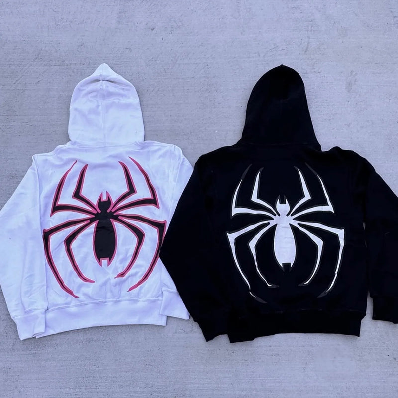 Y2k Emo Women Streetwear Hoodie Spider Punk Zip Up Hoodies Graphic Oversized Sweatshirt Gothic Harajuku Kpop Alt Men Clothes